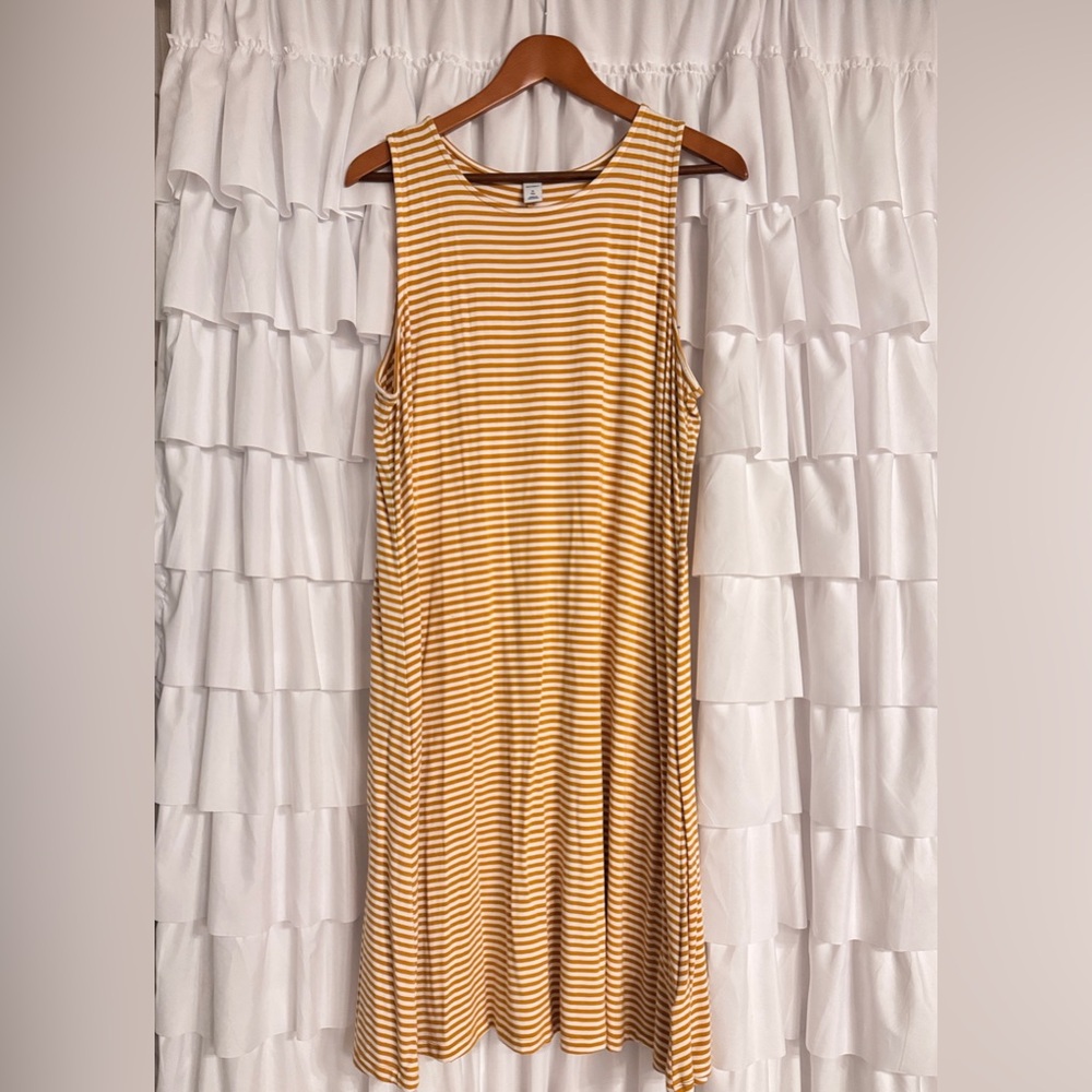 Old Navy, XL Tall, Mustard/Yellow and White Striped Swing Dress.
